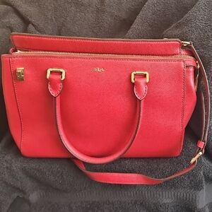 Ralph Lauren Red Satchel with Gold Accents